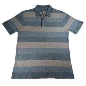Jones New York Polo Shirt Mens XL Rayon Polyester Cotton Blend Grey Brown Stripe